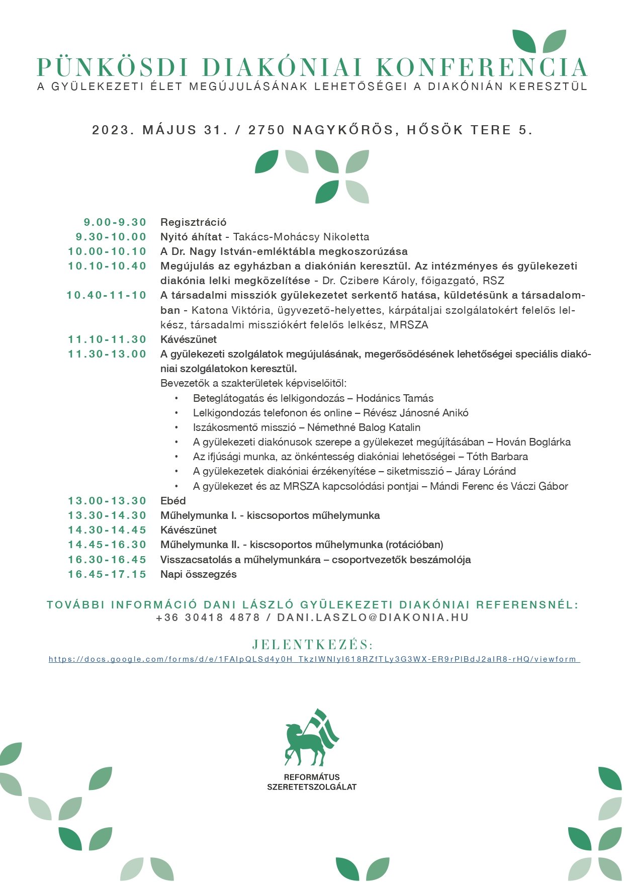 Pünkösdi diakóniai konferencia program