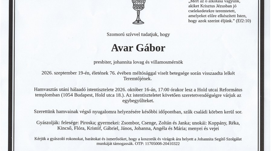Avar-Gabor-bucsuistentisztelet