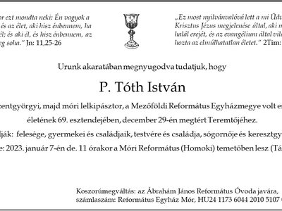 P. Tóth István gyászjelentés