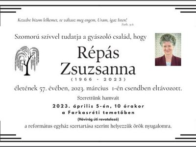 Répás Zsuzsanna gyásztávirata 2023 március