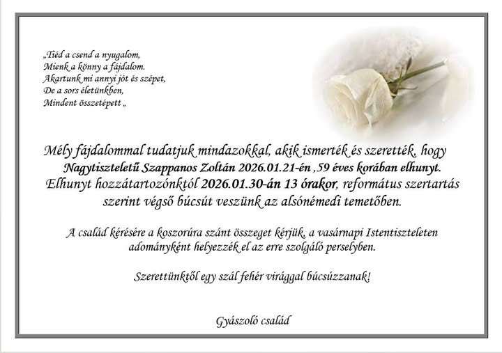 Szappanos Zoltán gyászjelentés