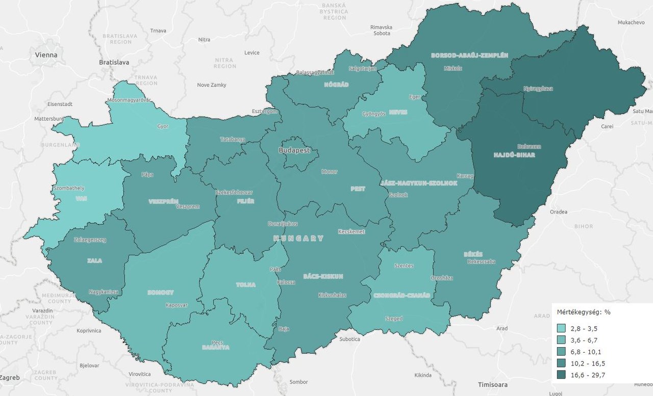 a reformátusok aránya vármegyénként Forrás: KSH / ksh.hu