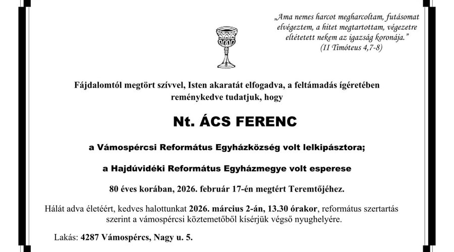 ács ferenc esperes gyászjelentés