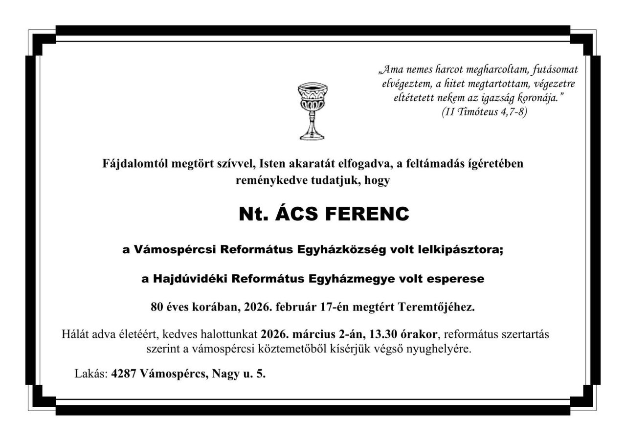 ács ferenc esperes gyászjelentés