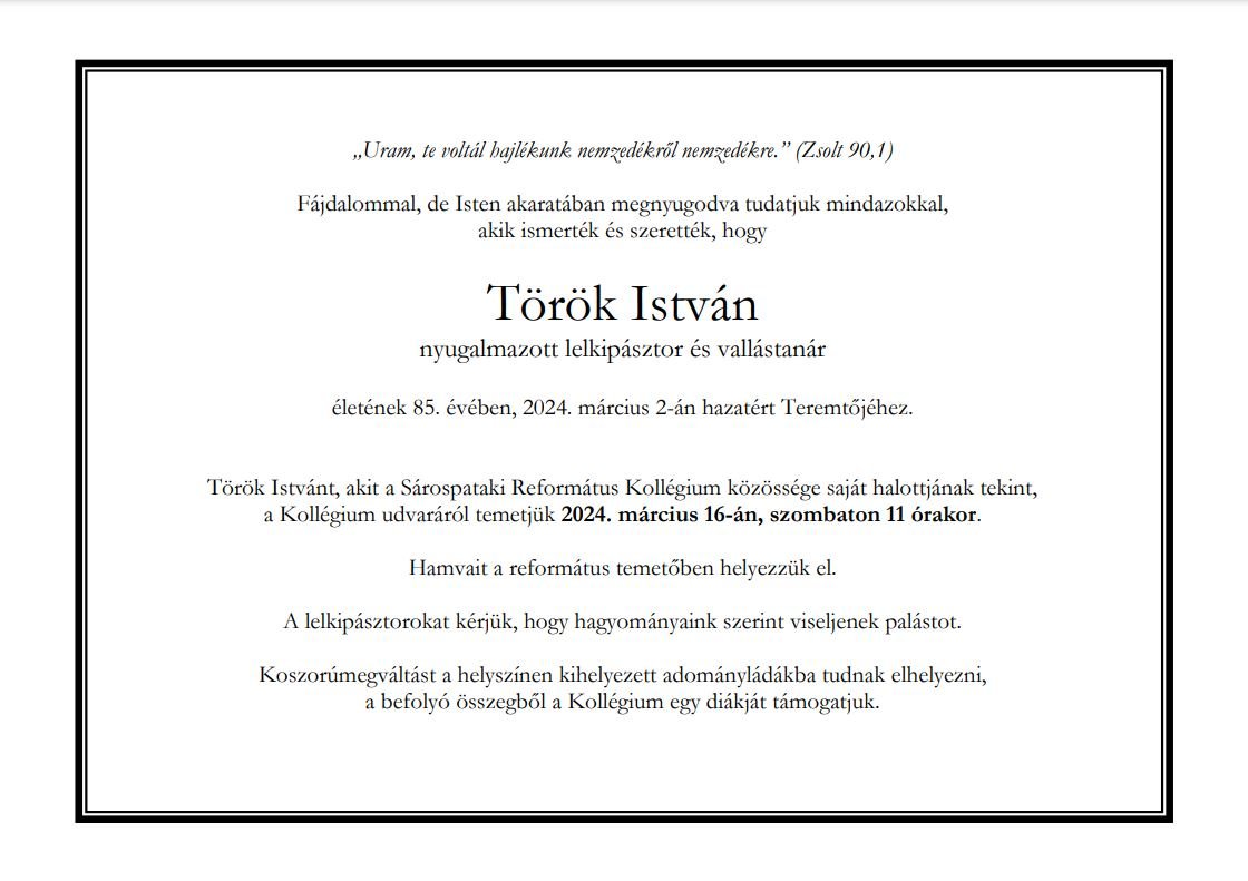 Török István gyászjelentés 2024 március