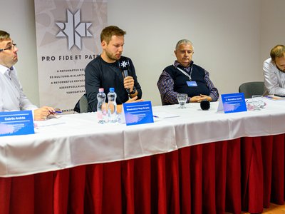 Reformátusok Szárszói Konferenciája 2021 - Homo technologicus - Csűrös András, Böszörményi-Nagy Gergely, Z. Karvalics László, Márkus Tamás András Fotó: Sebestyén László